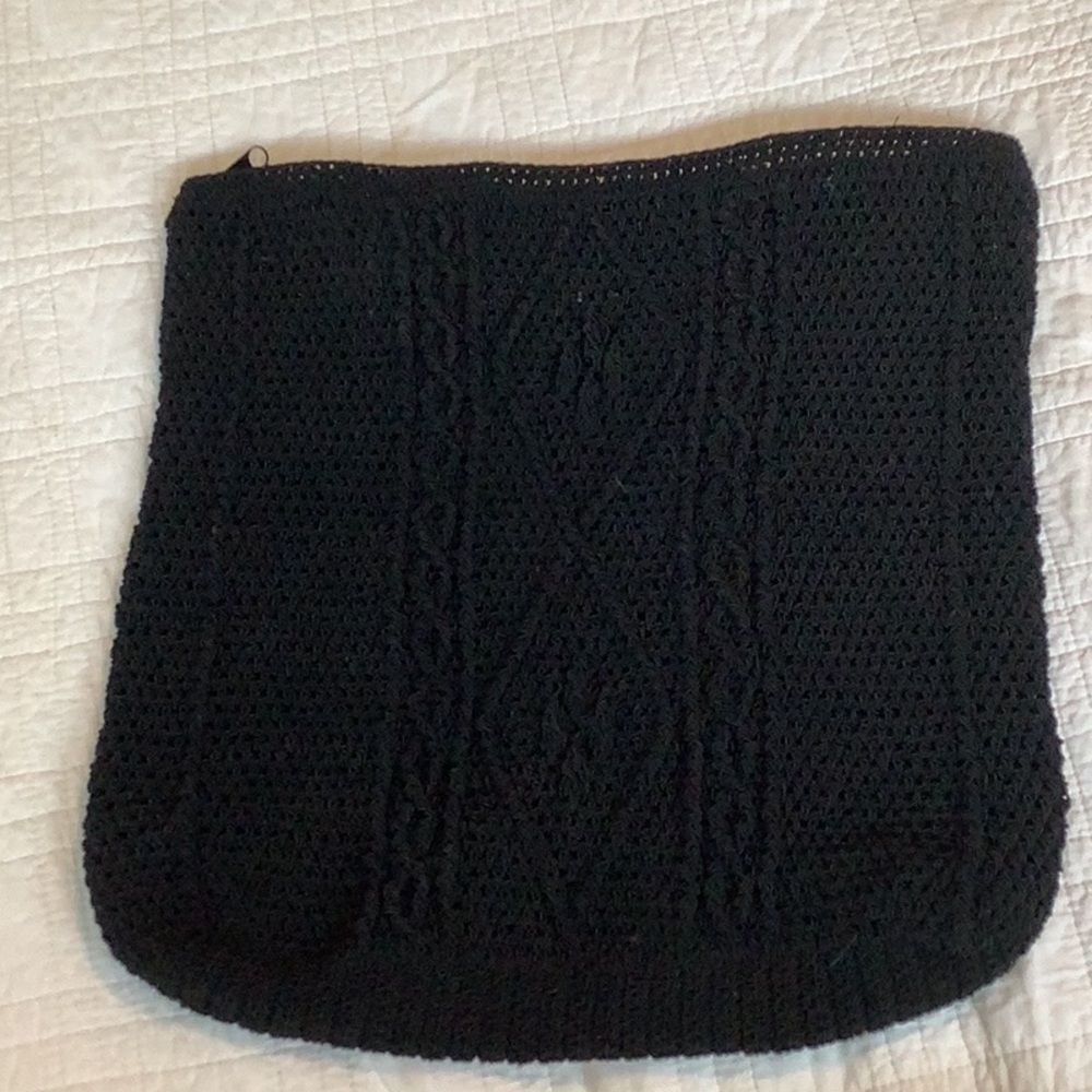 Vintage Chateau Hand Made Black Woven Large Cosmetic Travel Bag